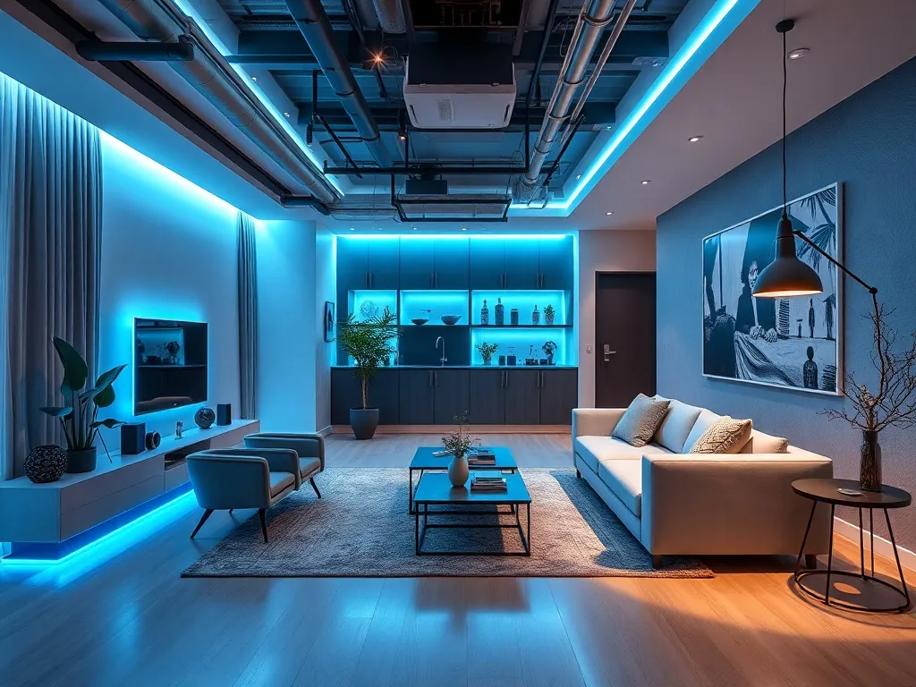 High-tech modern apartment interior, minimalist furniture, i