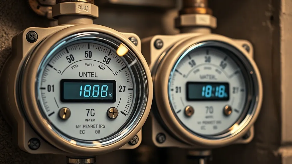 Close-up of modern digital utility meters for electricity an
